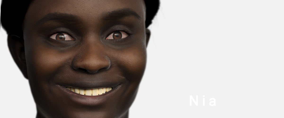 Nia, a bespoke, realistic, human avatar built from scans of real people.